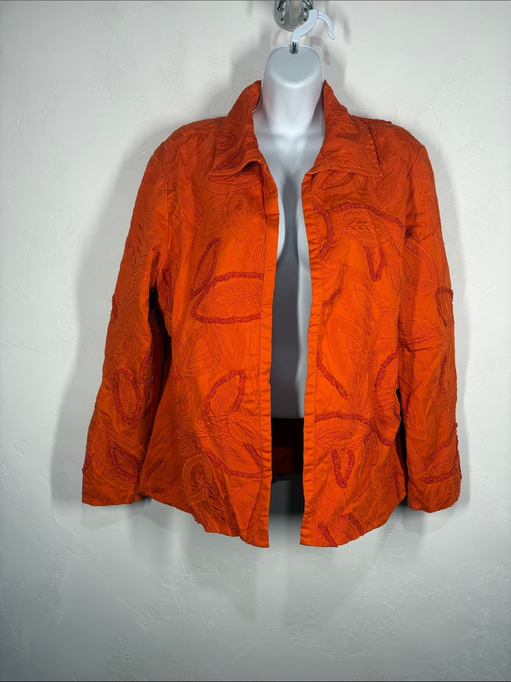 Chico’s Orange Textured Leaf Print Women's Jacket size Chico’s 2/Large